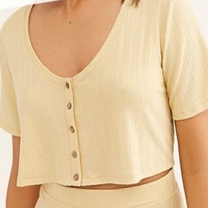 Free People FP Beach soft Ribbed Crop Top button front
